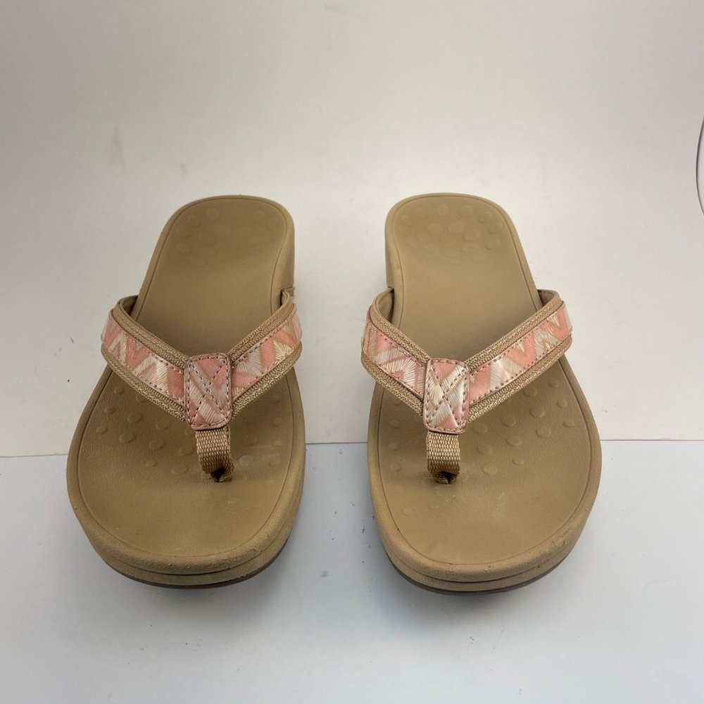 Vionic Tan Sandals with Pink Accent Straps